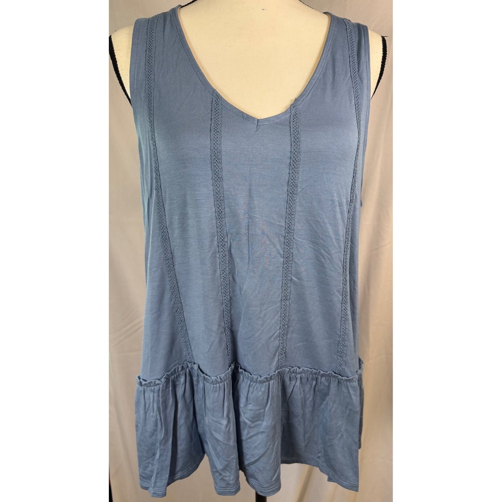 Matilda Jane Crochet Lace Ruffle Peplum Hem Blue Tank Top Womens Large NWT